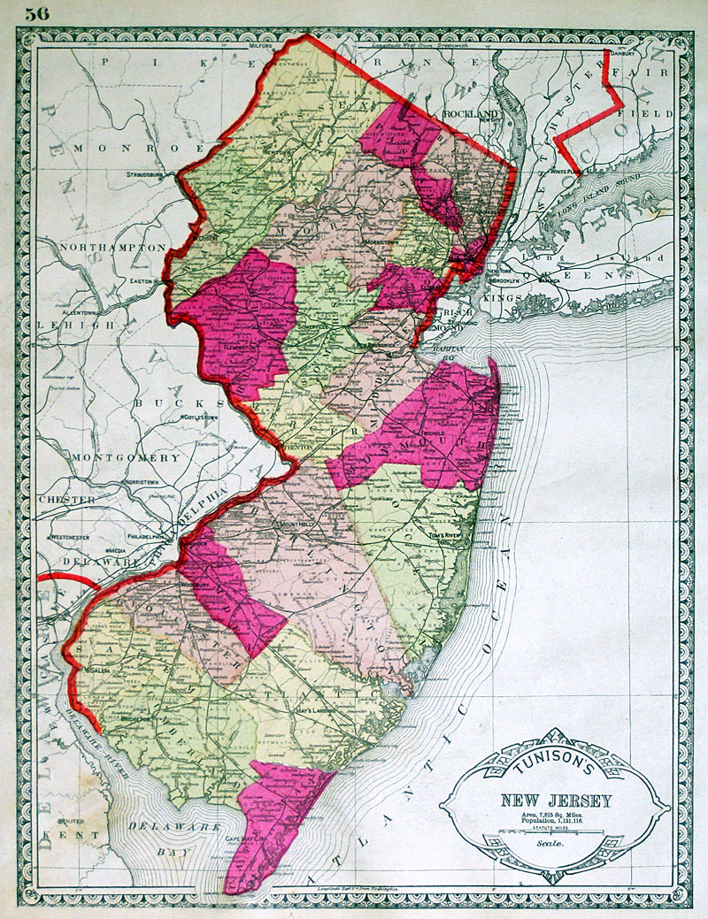 c 1888 New Jersey - Tunison - Bright original hand-coloring