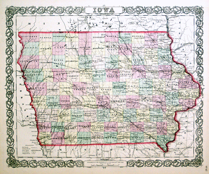 c 1855 Colton  Map of Iowa
