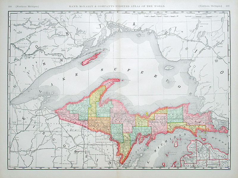 c 1898 large Rand, McNally map of Upper Peninsula - Michigan