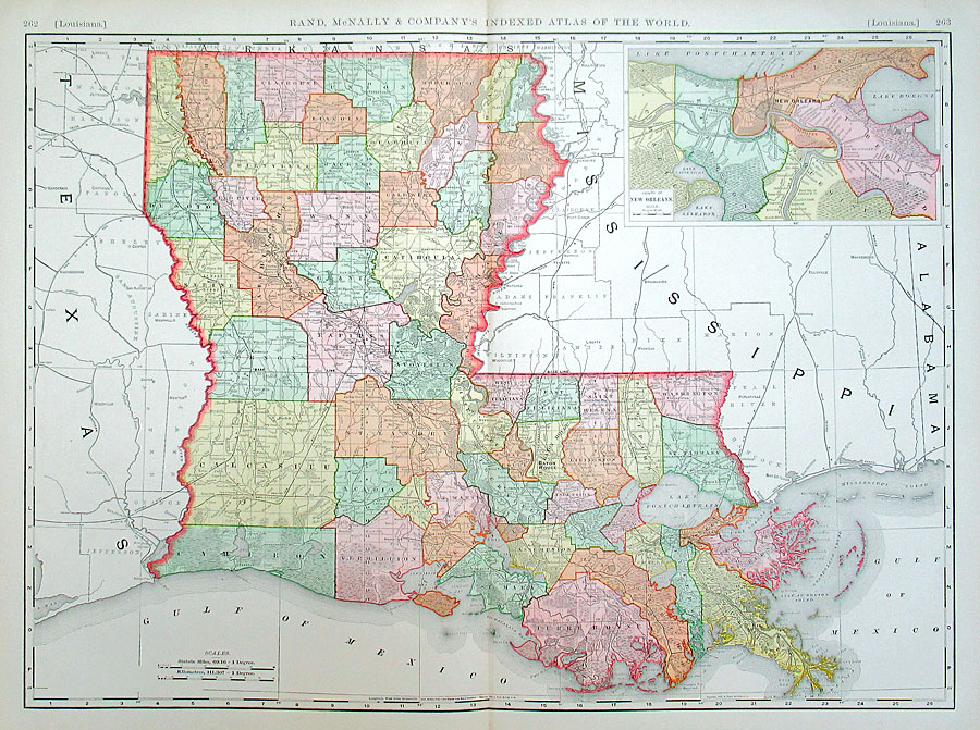 c 1898 Rand, McNally & Co Large Map of Louisiana