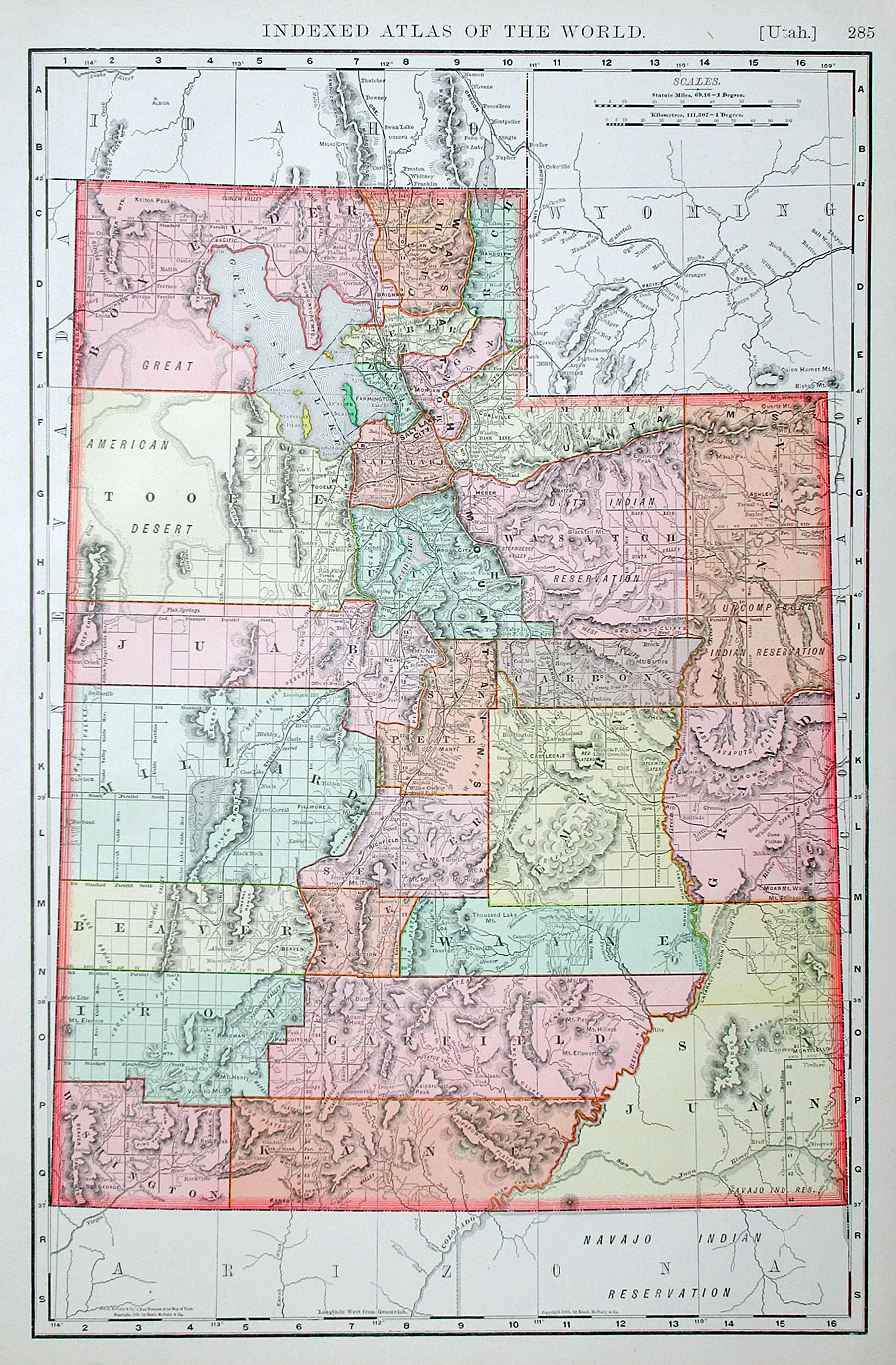 c 1898 Rand, McNally & Co Map of Utah and/or Nevada
