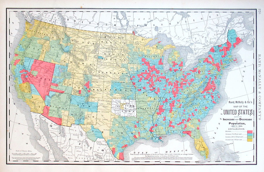 c 1898 US - Population change from 1880-1890 - Rand, McNally