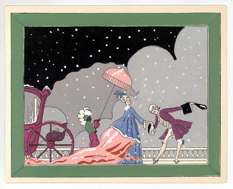 1920's FRENCH POCHOIR HOLIDAY CARD