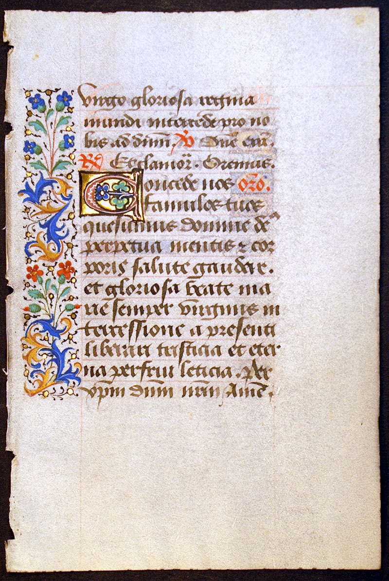 Medieval Book of Hours Leaf - Beautiful Border - Vespers Hour