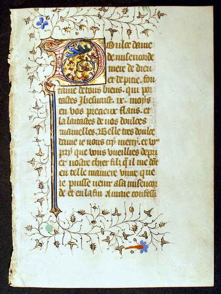 Medieval Book of Hours Leaf - Exceptional initial