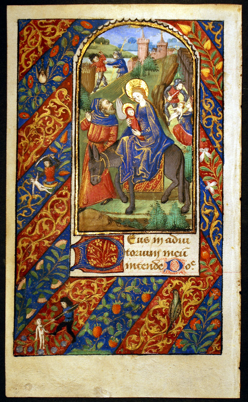 Medieval Book of Hours Leaf - The Flight into Egypt c 1470