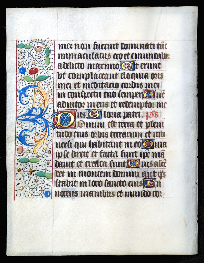 c 1460 Medieval Book of Hours Leaf - elaborate border
