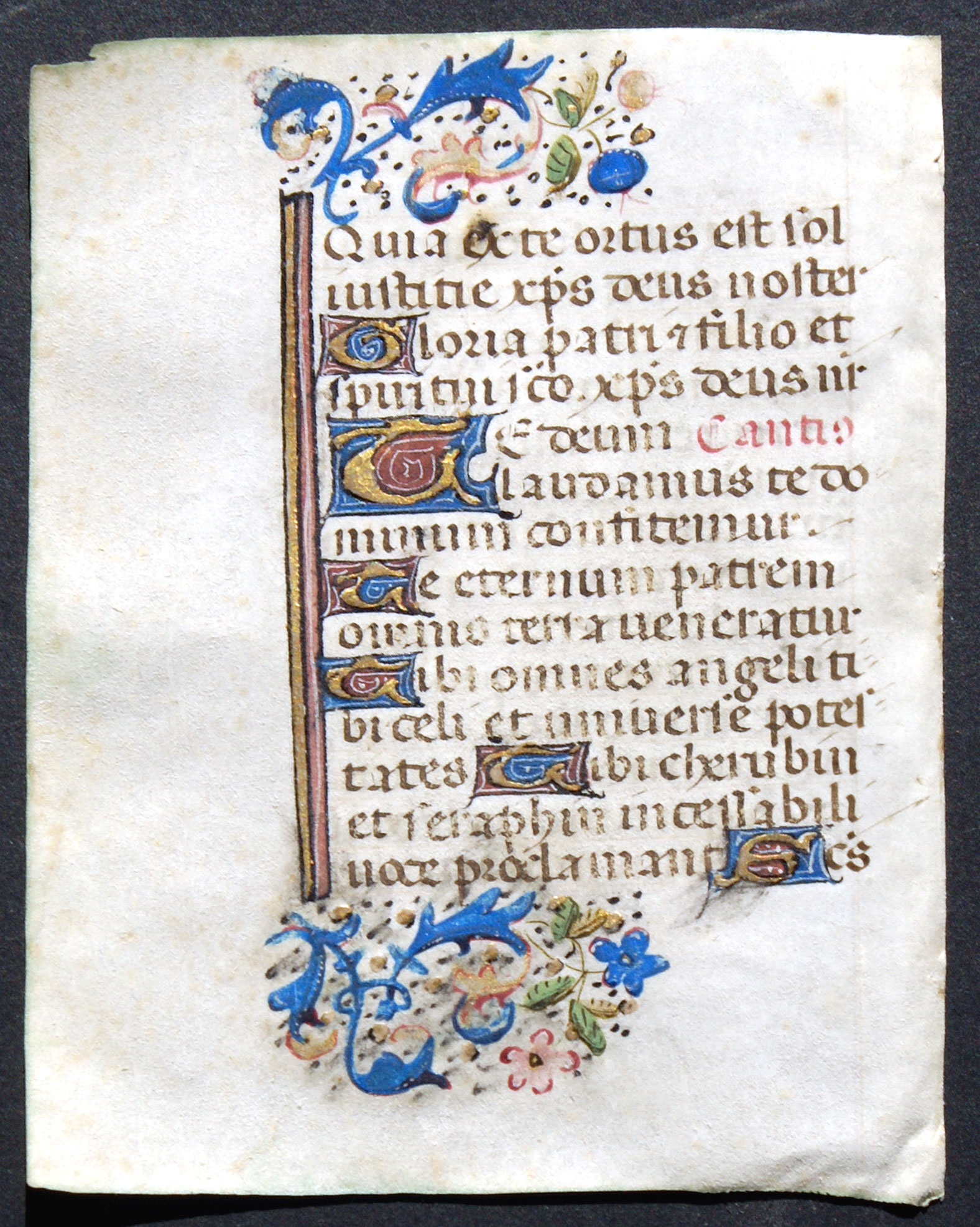 Book of Hours Leaf - c 1460 - unusually tiny - Te Deum
