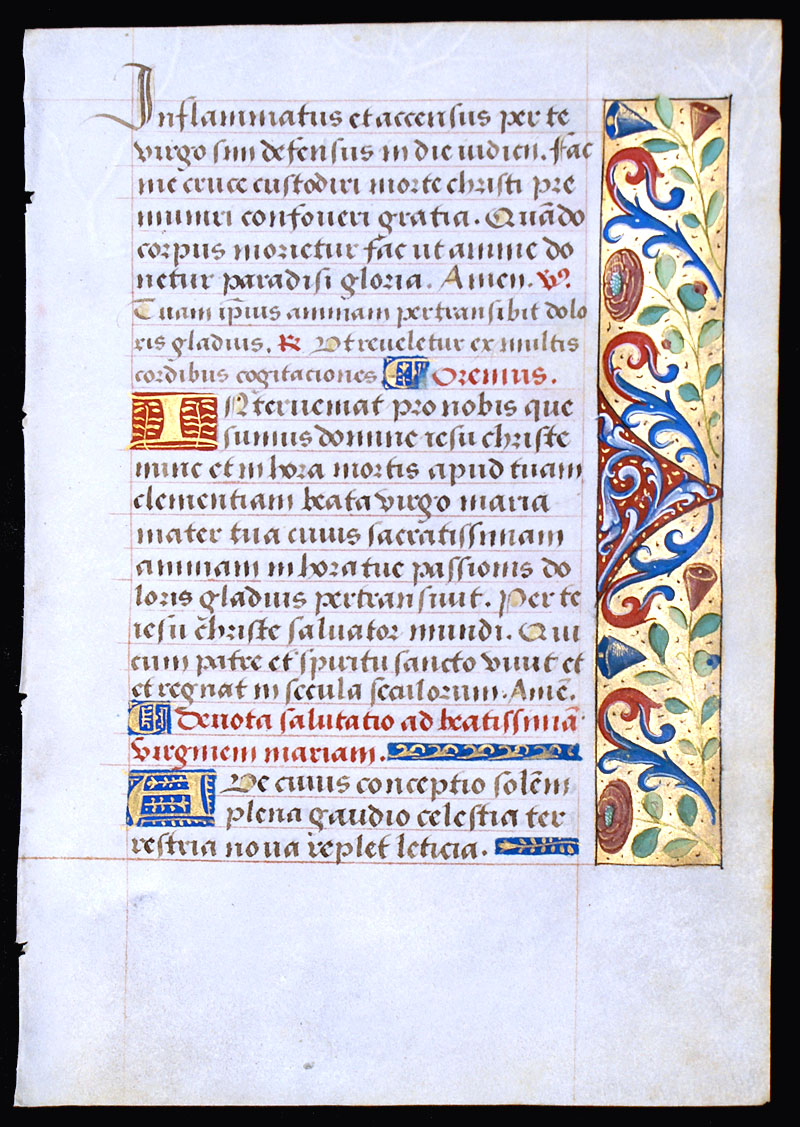 c 1470-90 Book of Hours Leaf - Elaborate Borders!