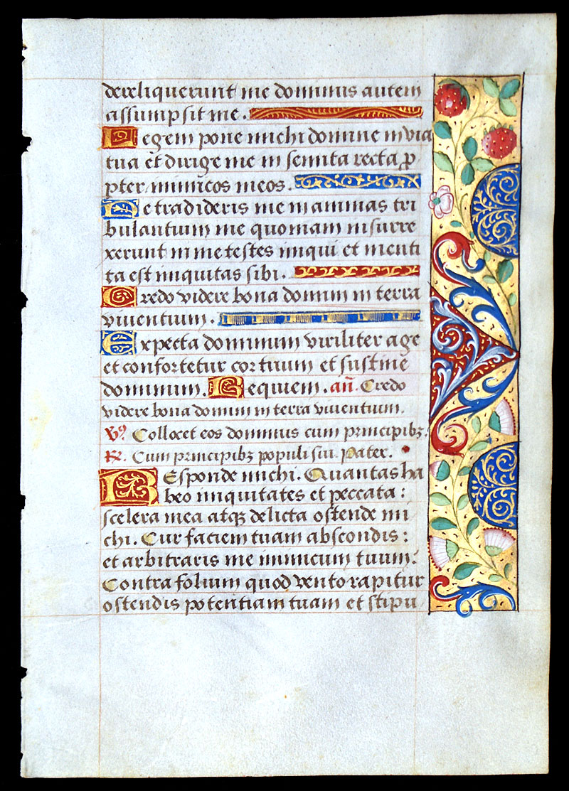 A Book of Hours Leaf - c 1470-90 with elaborate panel borders