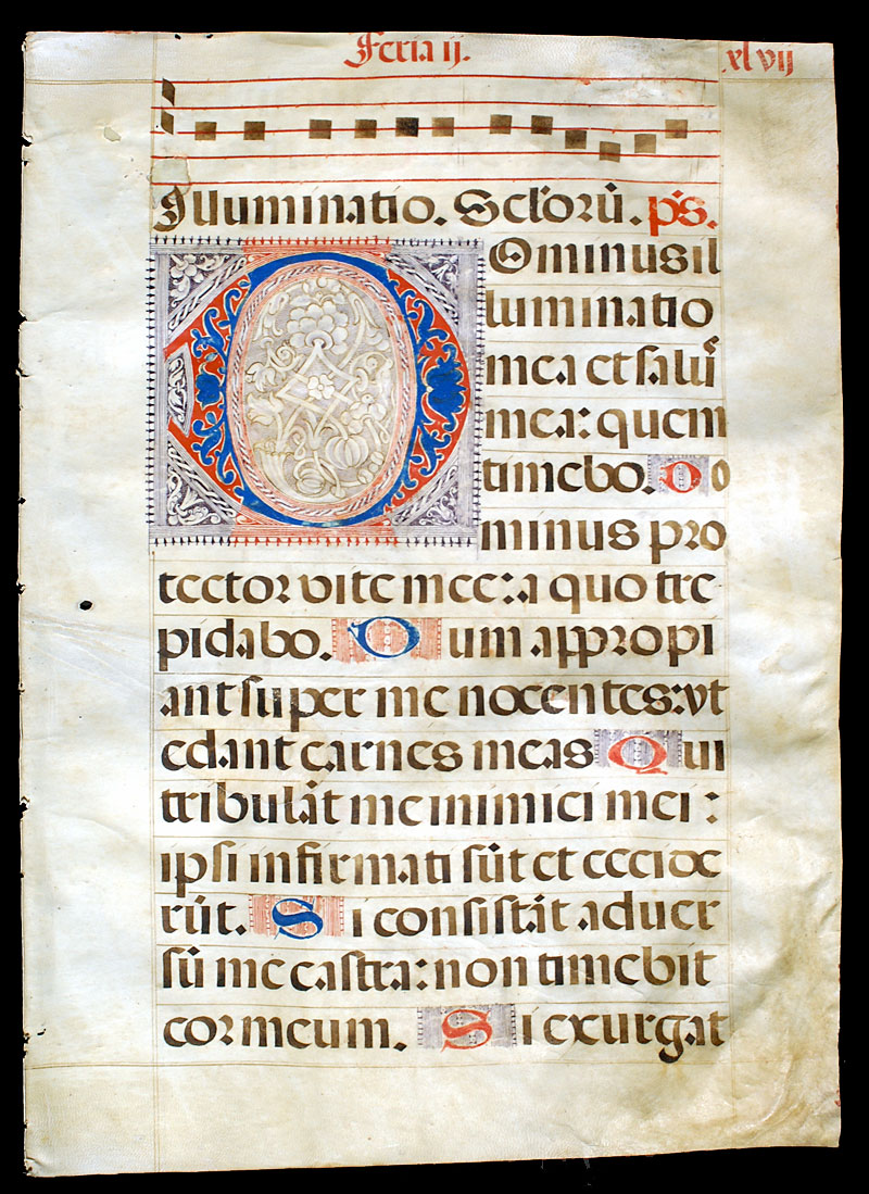 c 1520 Choir Psalter Leaf - Elaborate Puzzle Initial