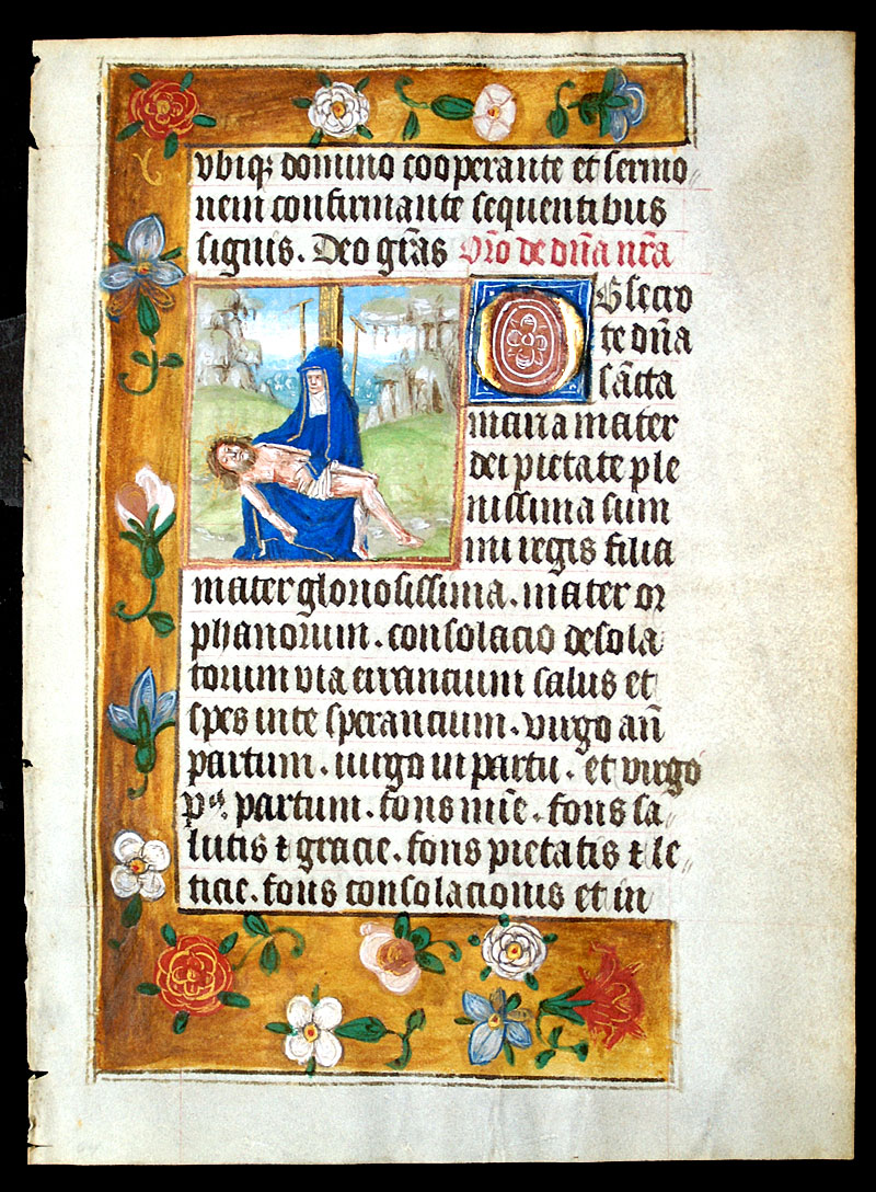 c 1480 Flemish Book of Hours Leaf - The Pieta