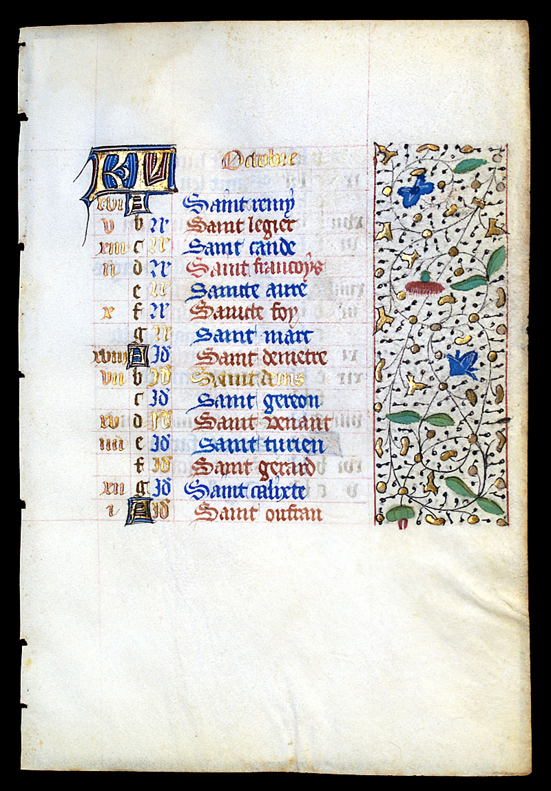 C 1450 75 Book Of Hours Calendar Leaf For October Im 0 00 Antique Manuscripts Maps Prints And Antiquities