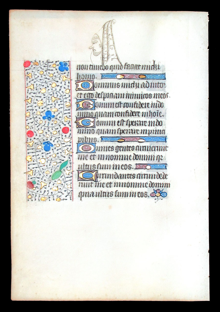 c 1450-75 Book of Hours Leaf - Wonderful Doodle in Margin