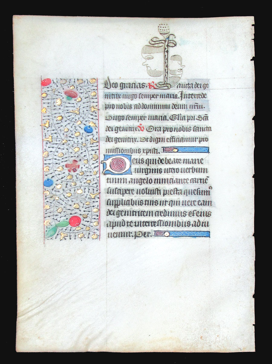 c 1450-75 Book of Hours leaf - Wonderful marginal doodle