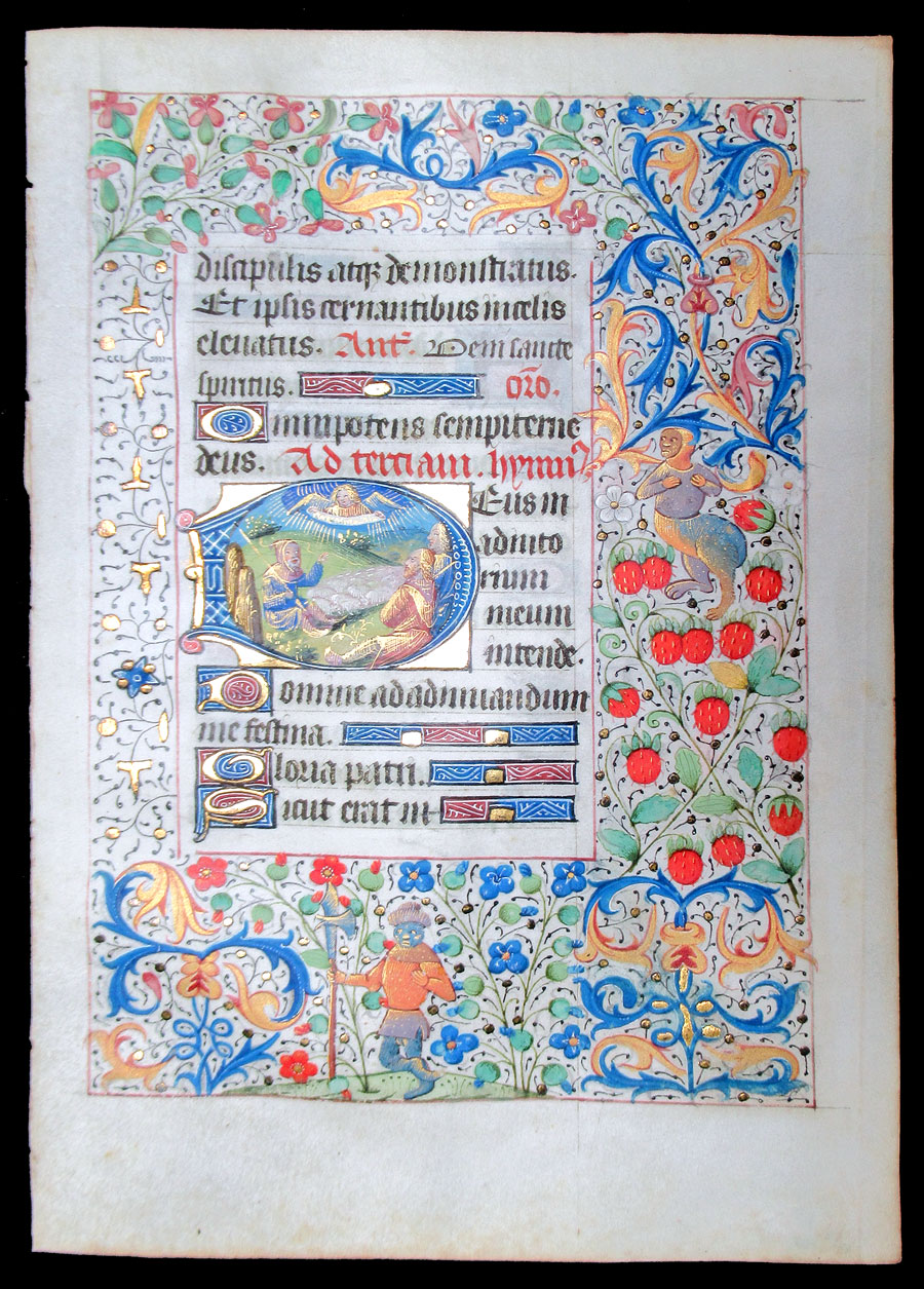 c 1450-75 Book of Hours Leaf - Annunciation to the Shepherds