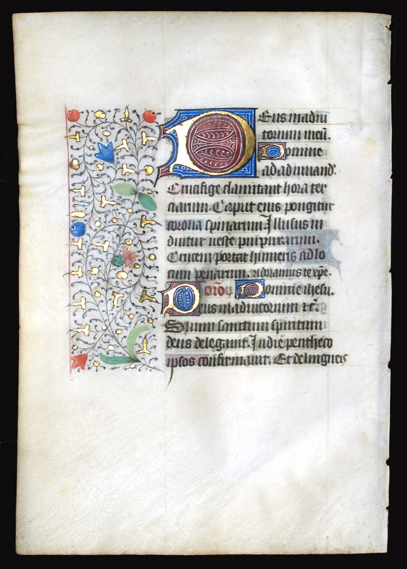 c 1450-75 Book of Hours Leaf - Elaborate Initial