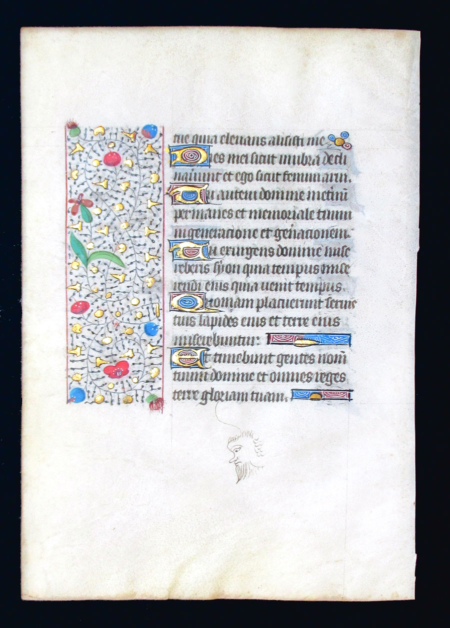 c 1450-75 Book of Hours Leaf - Doodle in margin