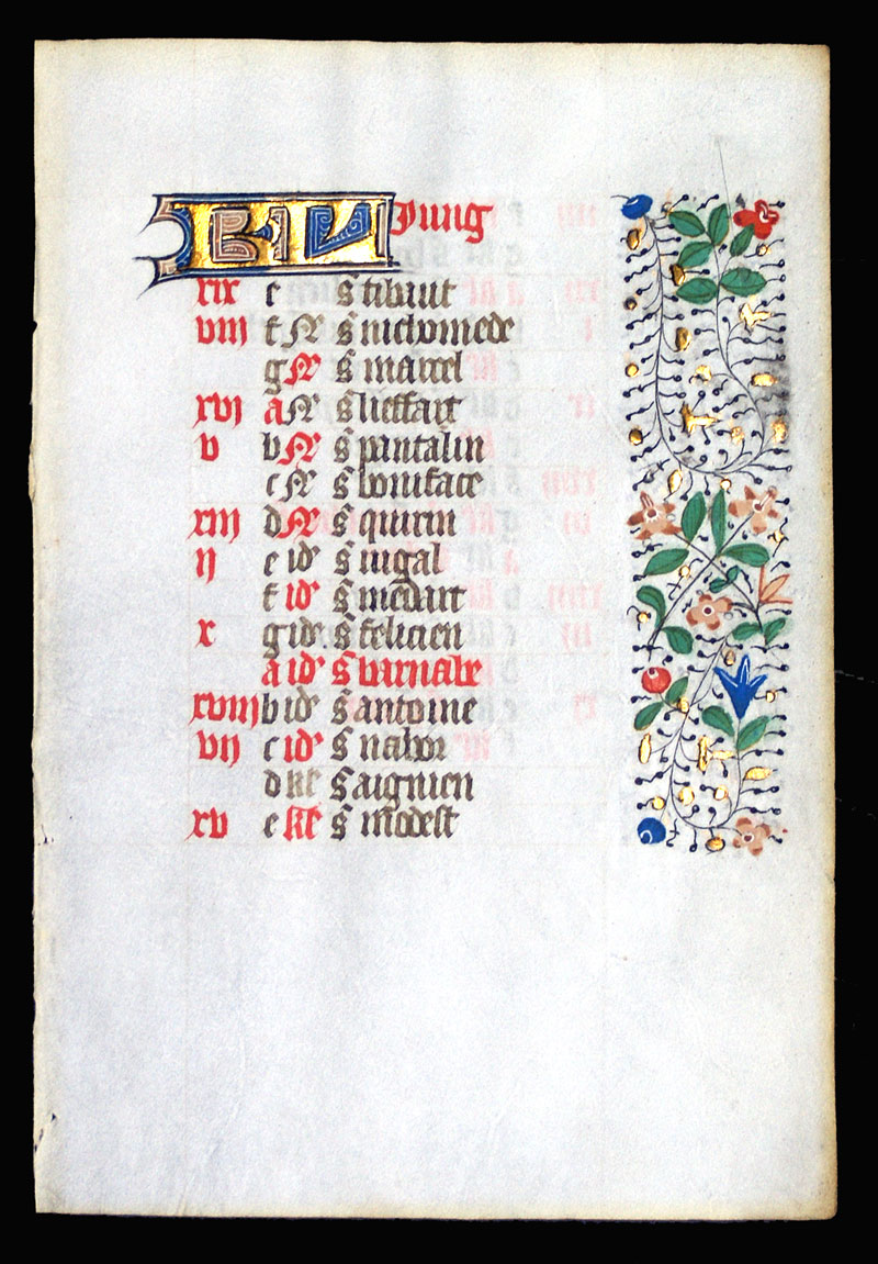 c 1460-70  Book of Hours June Calendar Leaf, Flanders