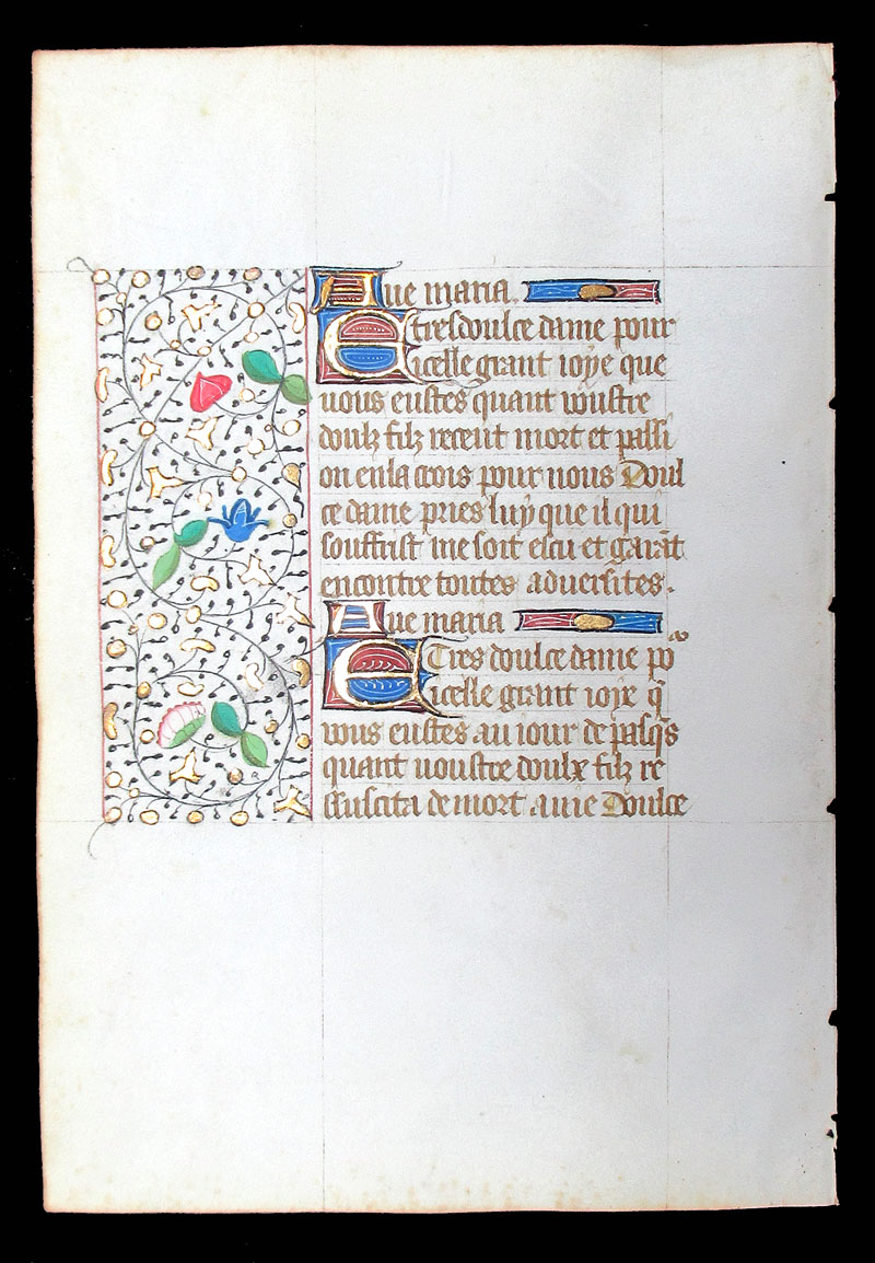 C 1450 75 Book Of Hours Leaf Written In French Im 395 00 Antique Manuscripts Maps Prints And Antiquities