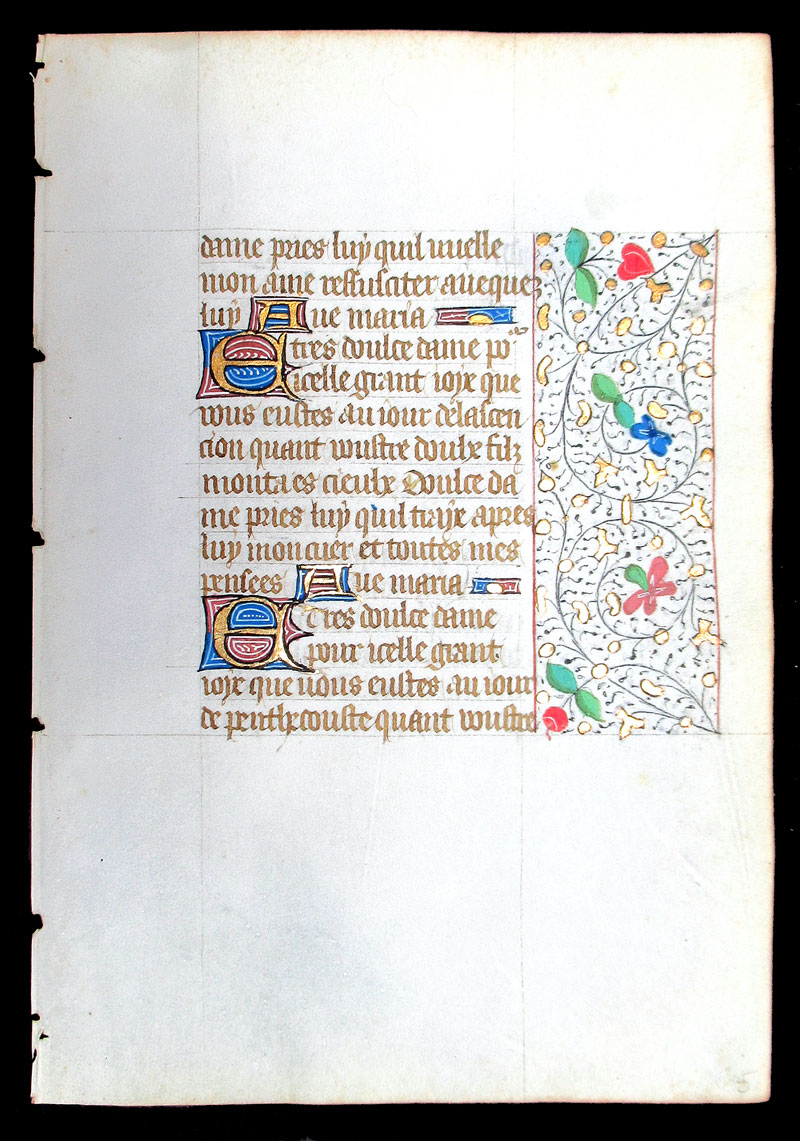 c 1450-75 Book of Hours Leaf in French - Joys of the BVM