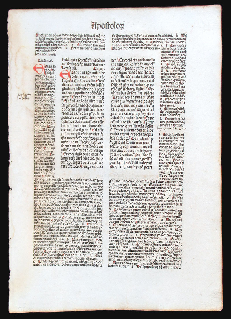 1487 Incunabula Bible Leaf - Acts