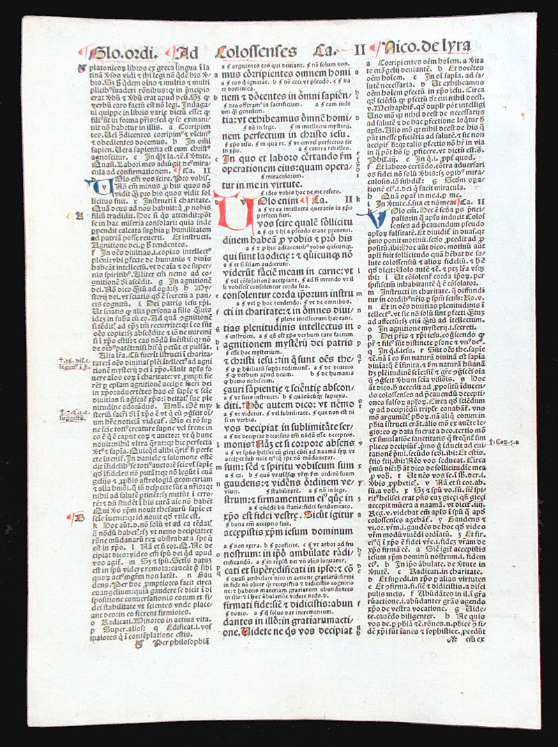 1498 Incunabula Bible Leaf - Colossians