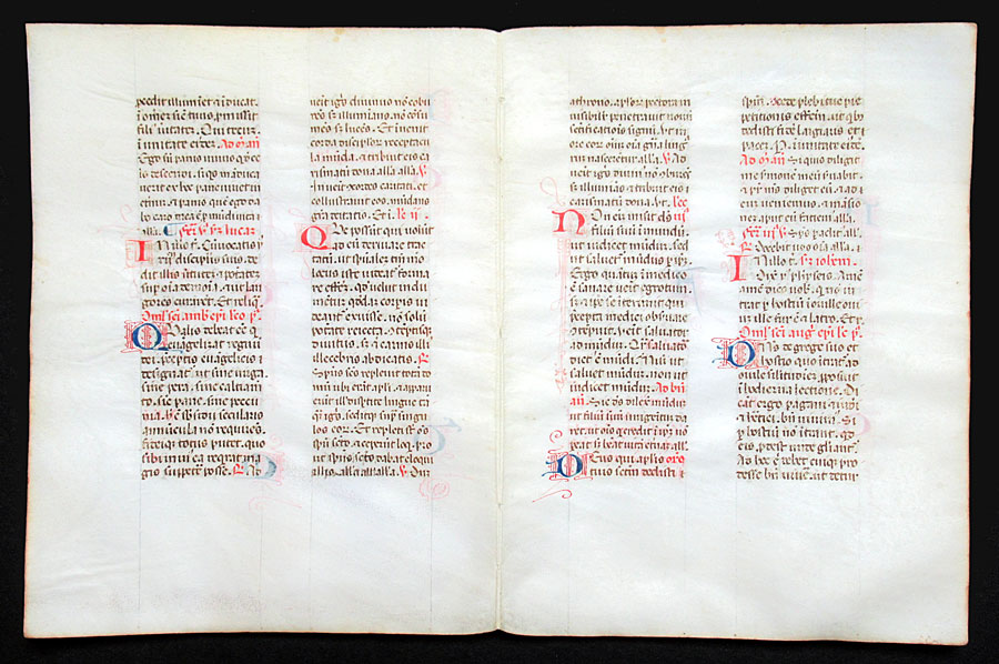 c 1460 Continuous Bifolium Breviary Leaves - 2 Leaves - 4 Pages