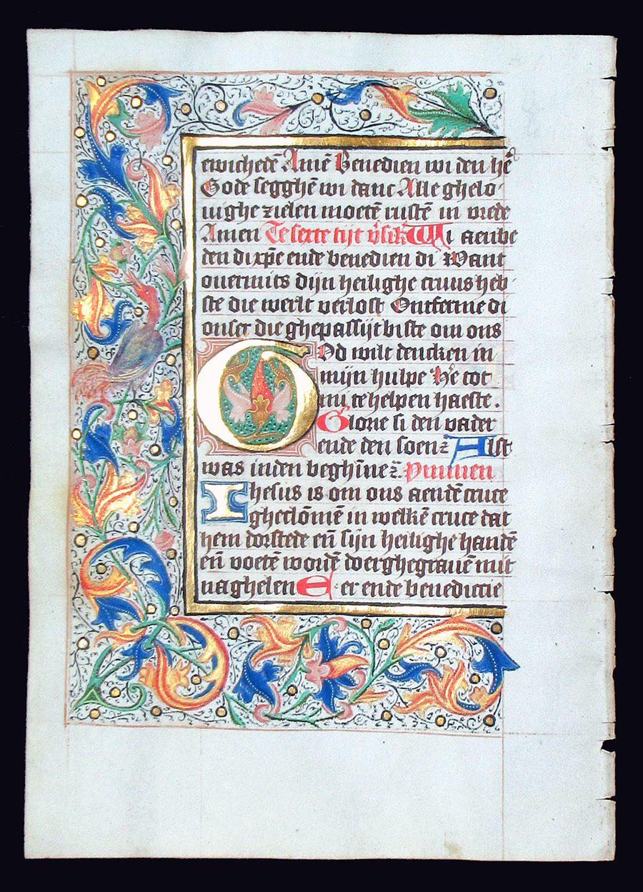 c 1460 Book of Hours Leaf - elaborate borders - written in Dutch