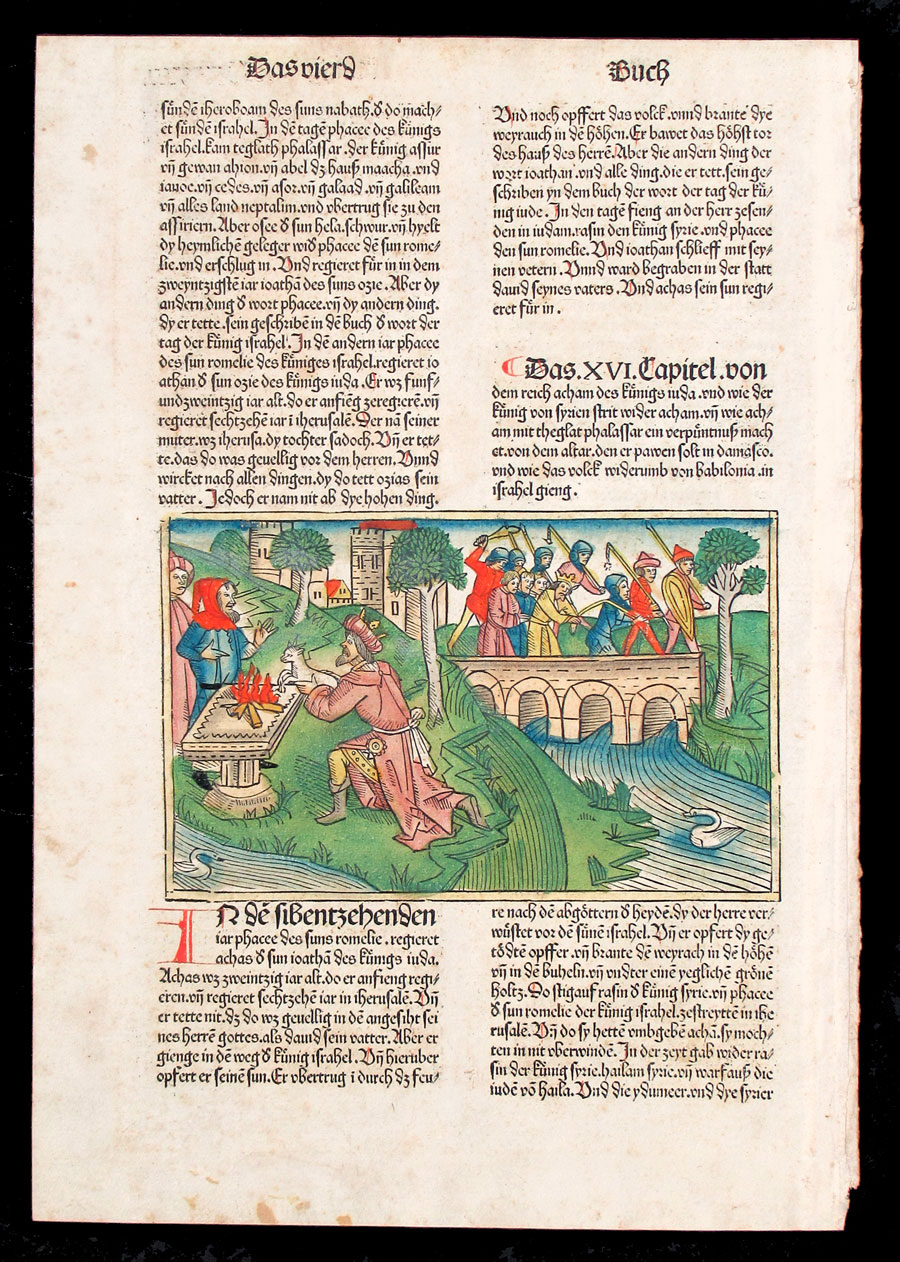 1483 Koberger Bible Leaf - Story of Achaz - Original hand-color
