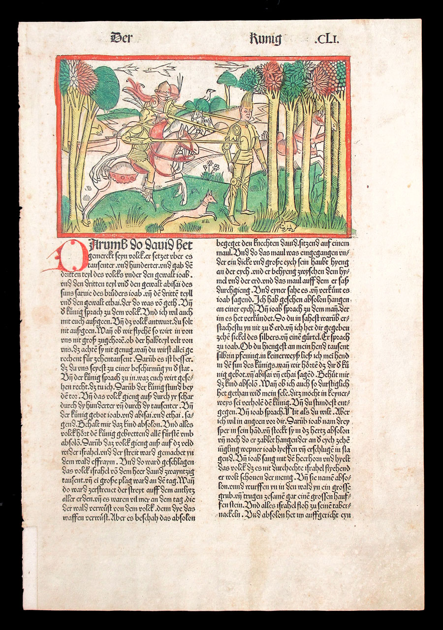 1483 Koberger Bible Leaf - Slaying Absalom - Original hand-color