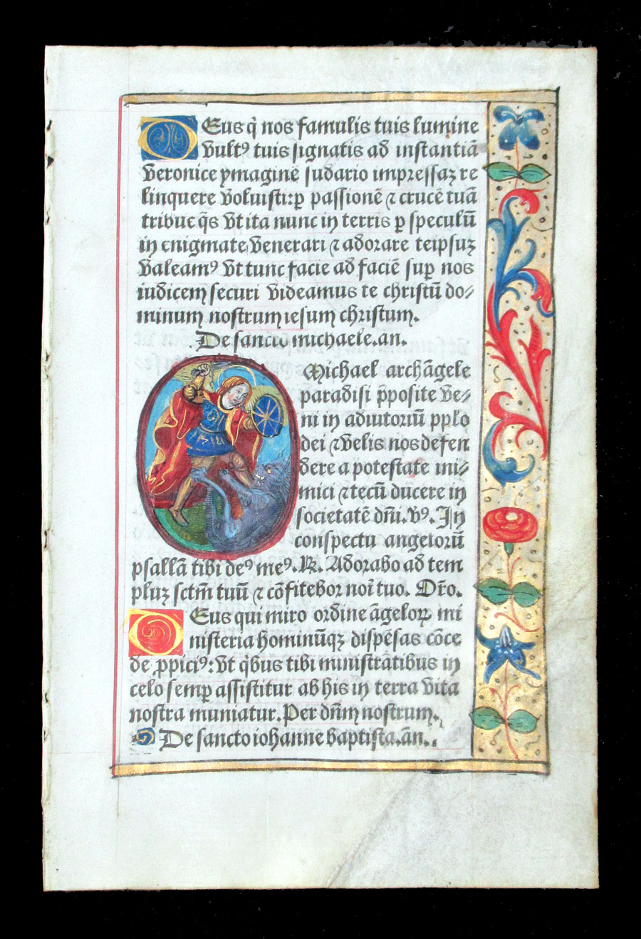 c 1532 Book of Hours Leaf - Sts Michael Archangel & John Baptist