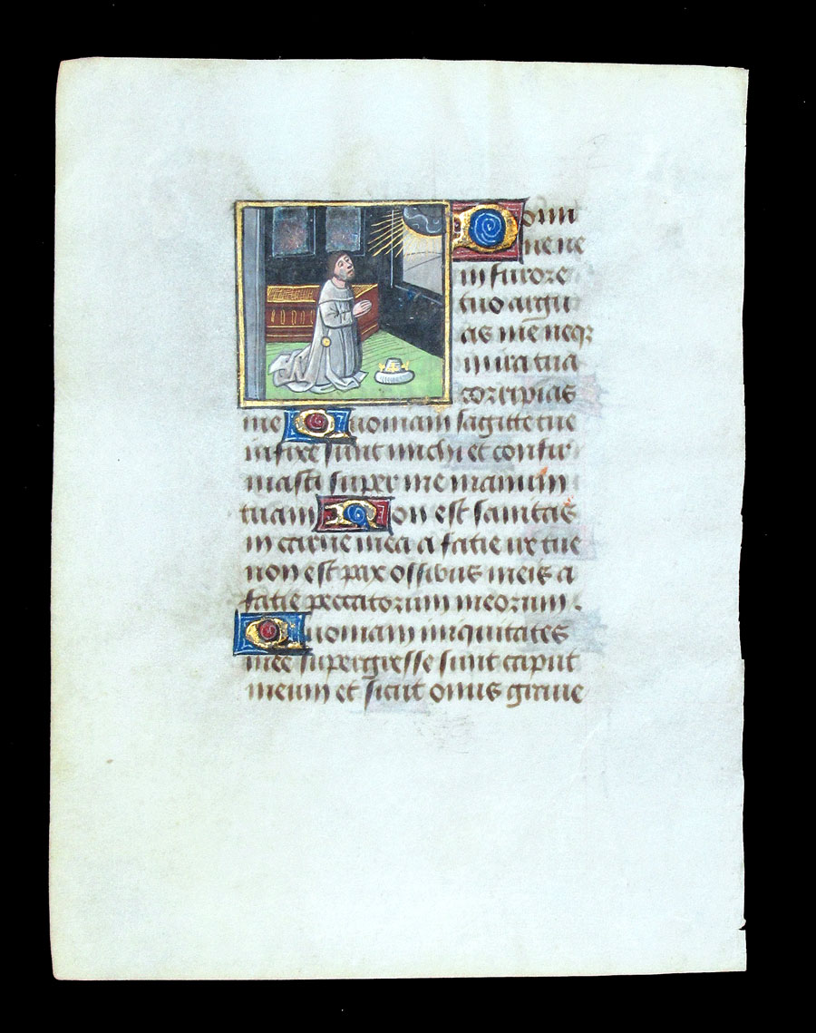 c 1460 Book of Hours Leaf - David in Prayer, Flanders