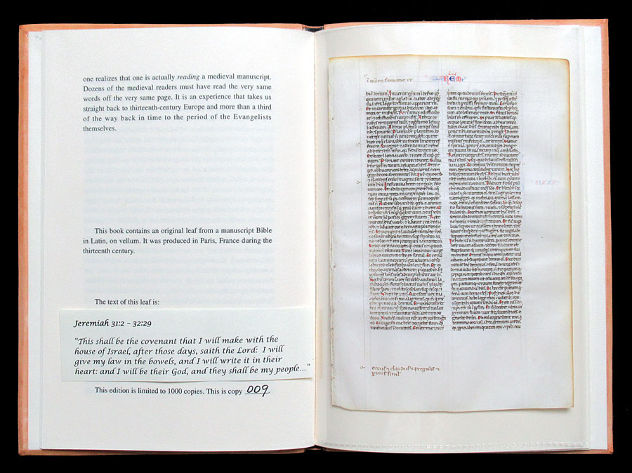 c 1240-50 Bible Leaf, in Leather Bound Leaf Book