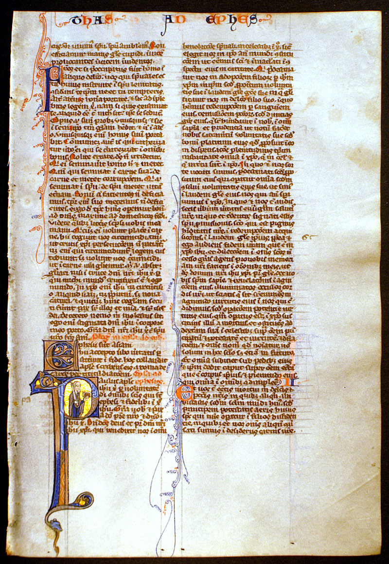 Medieval Bible Leaf - De Brailes - Miniature of Paul