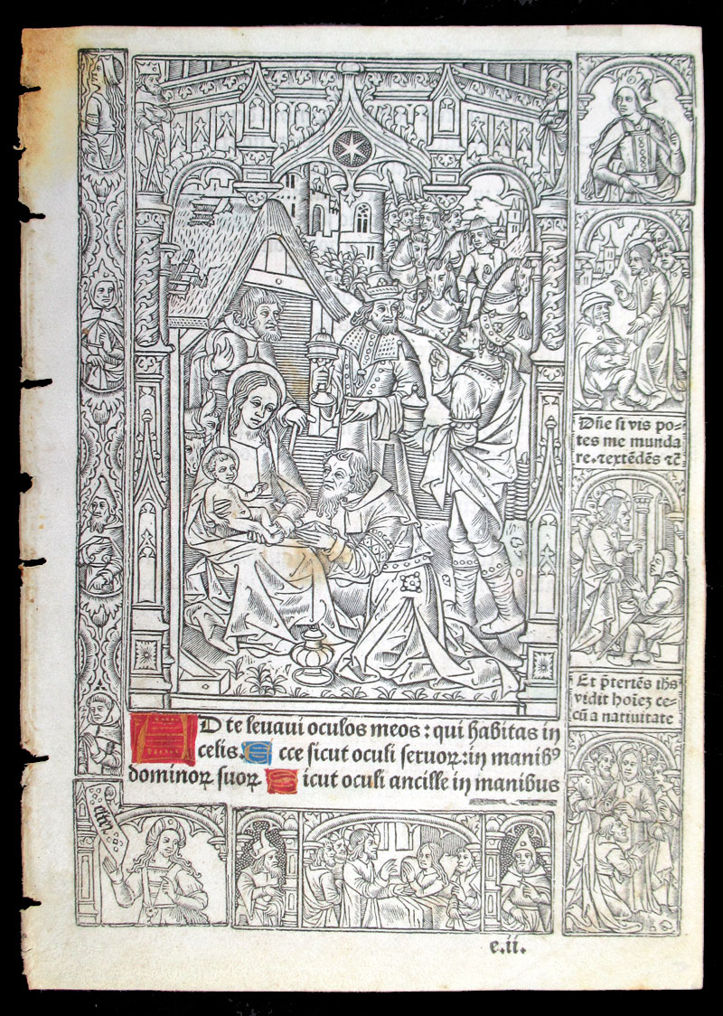 c 1498 Printed & Hand-Illuminated Hours Leaf - Adoration Magi