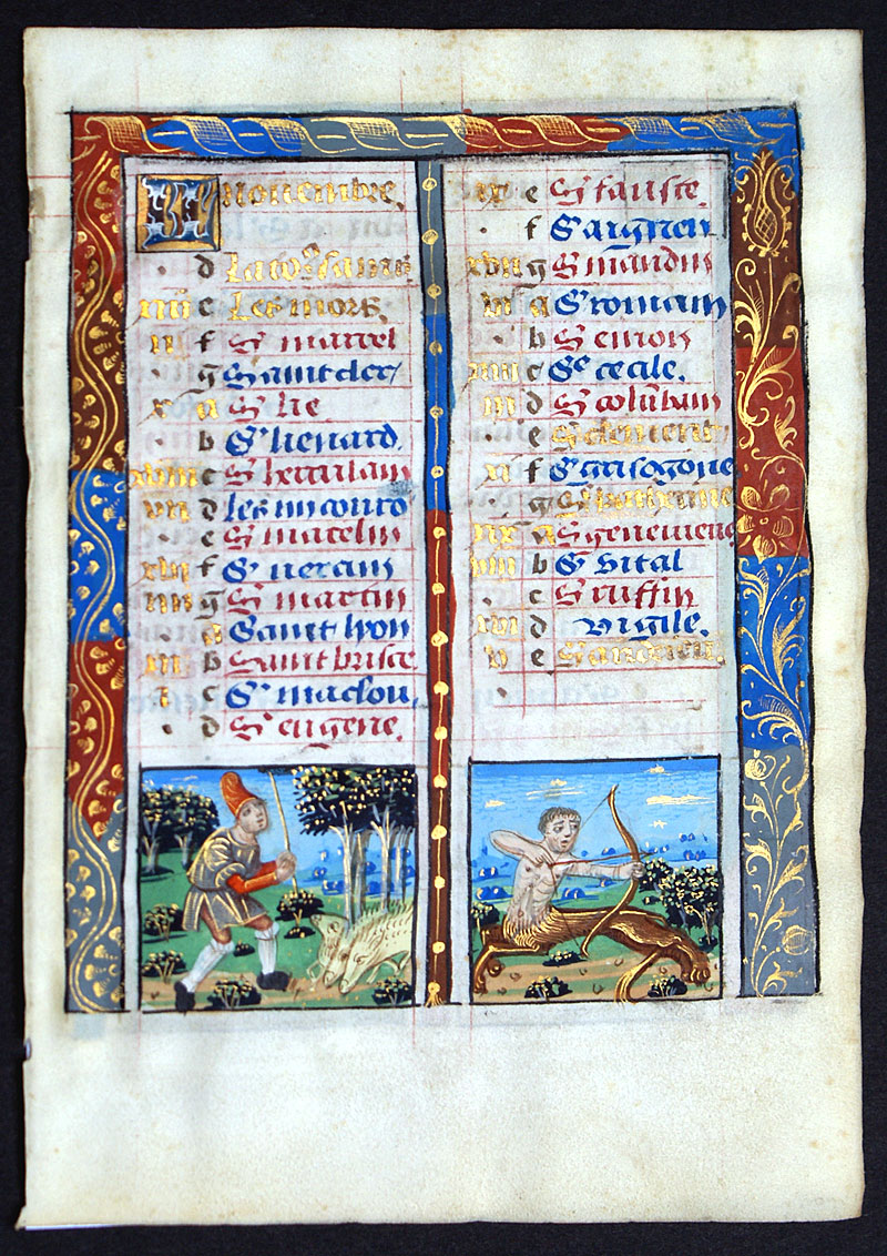 c 1490 Book of Hours Calendar Leaf - Nov & Dec