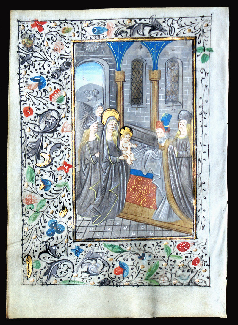 c 1475 Book of Hours Leaf - Presentation in the Temple