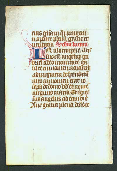 Medieval Book of Hours Leaf - Gospel Lessons - France c 1460