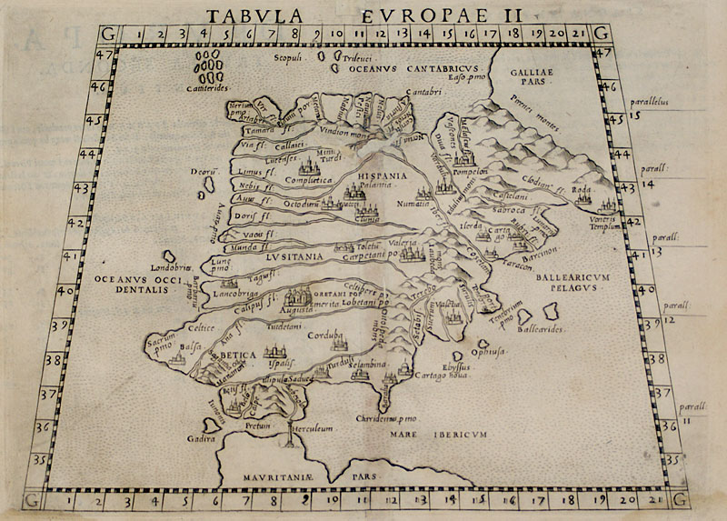 c 1574 Map of Spain - Ptolemy/Rucelli