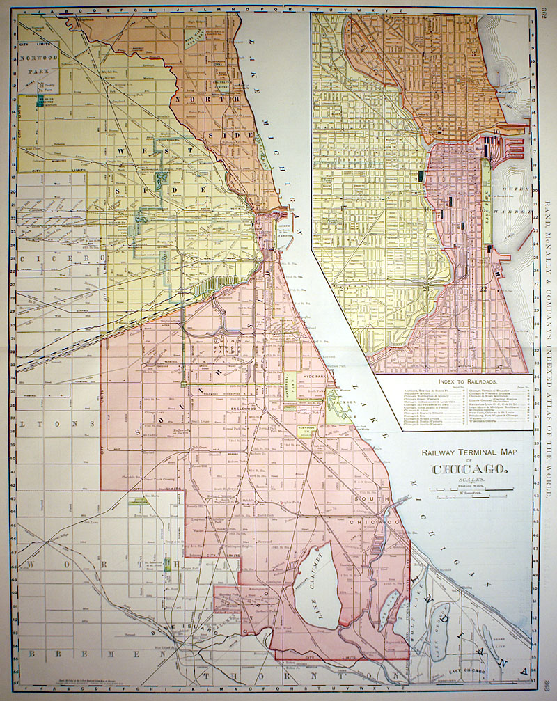 ''Railway Terminal Map of Chicago'' c 1898 Rand McNally
