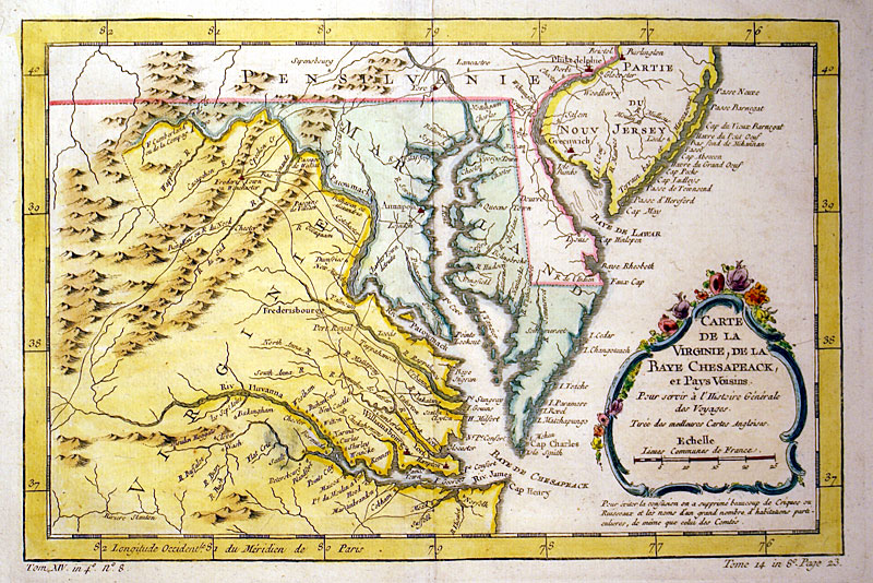 ''Carte de la Virginie, de la Baye Chesapeack...'' c 1757 Bellin