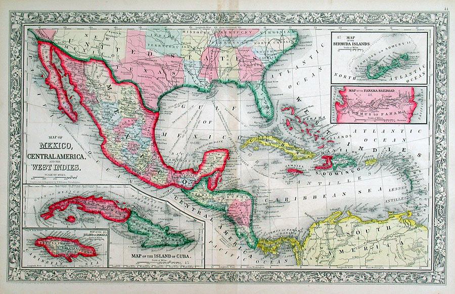 c 1862 Mitchell Map of the West Indies, Mexico & Central America