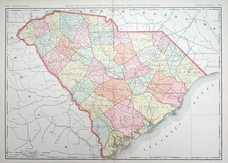 c 1892 Rand, McNally & Co. Map of South Carolina (Large)