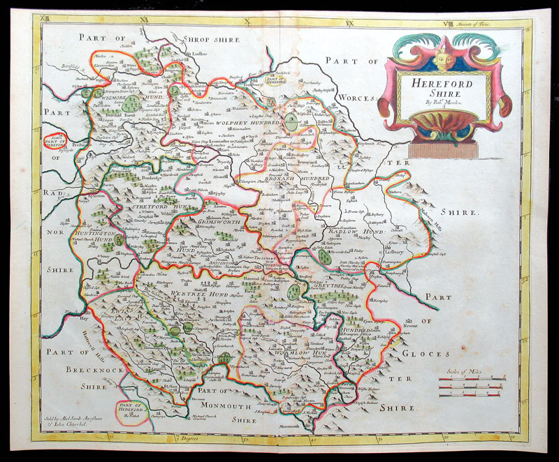c  1695 Map of Hereford Shire - Morden - Original Color