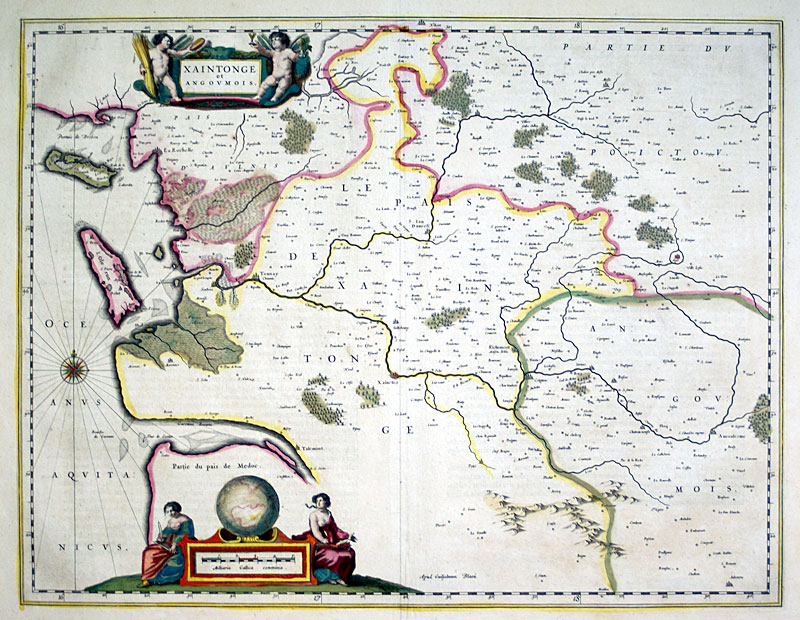 c 1635 Blaeu Map of Cherantes Region in France