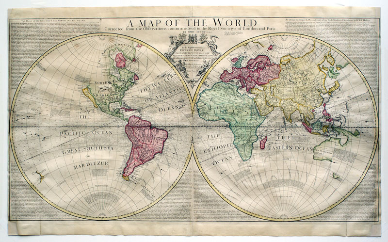 c 1725 Large World Map - Calif as Island - J. Senex