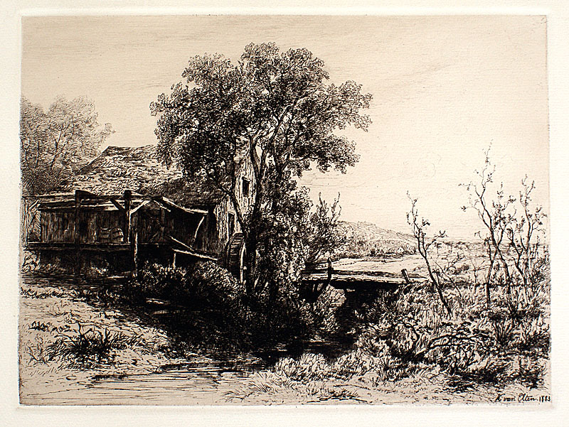 c 1883 Original American Etching - The Deserted Mill