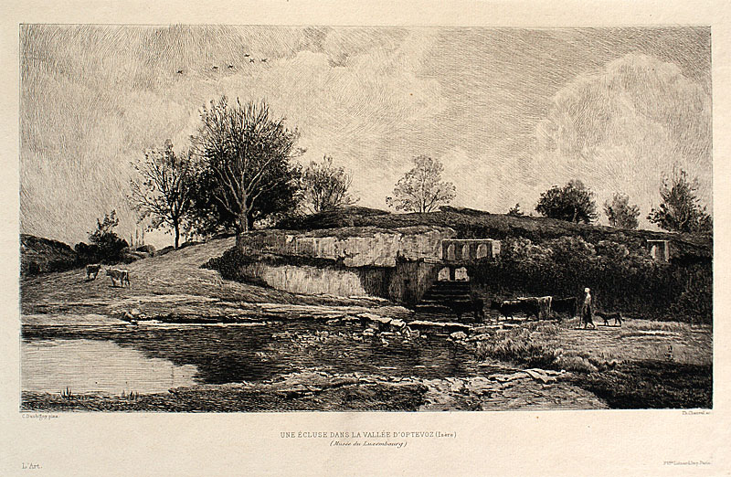 c 1870 Original French Etching - Locks in Optevoz Valley