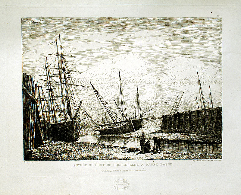 c 1862 Original Etching - Entree du Port de Courseulles